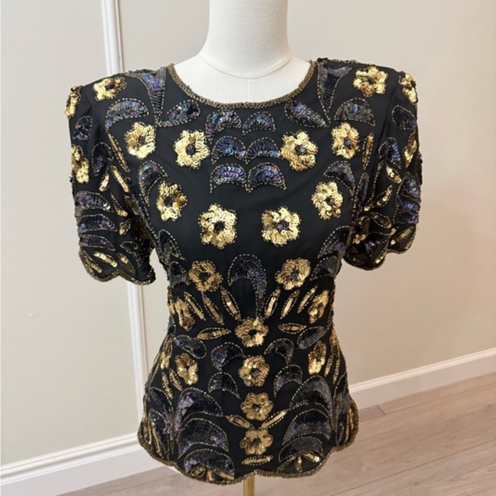 Black and Gold Embellished Blouse with great detail